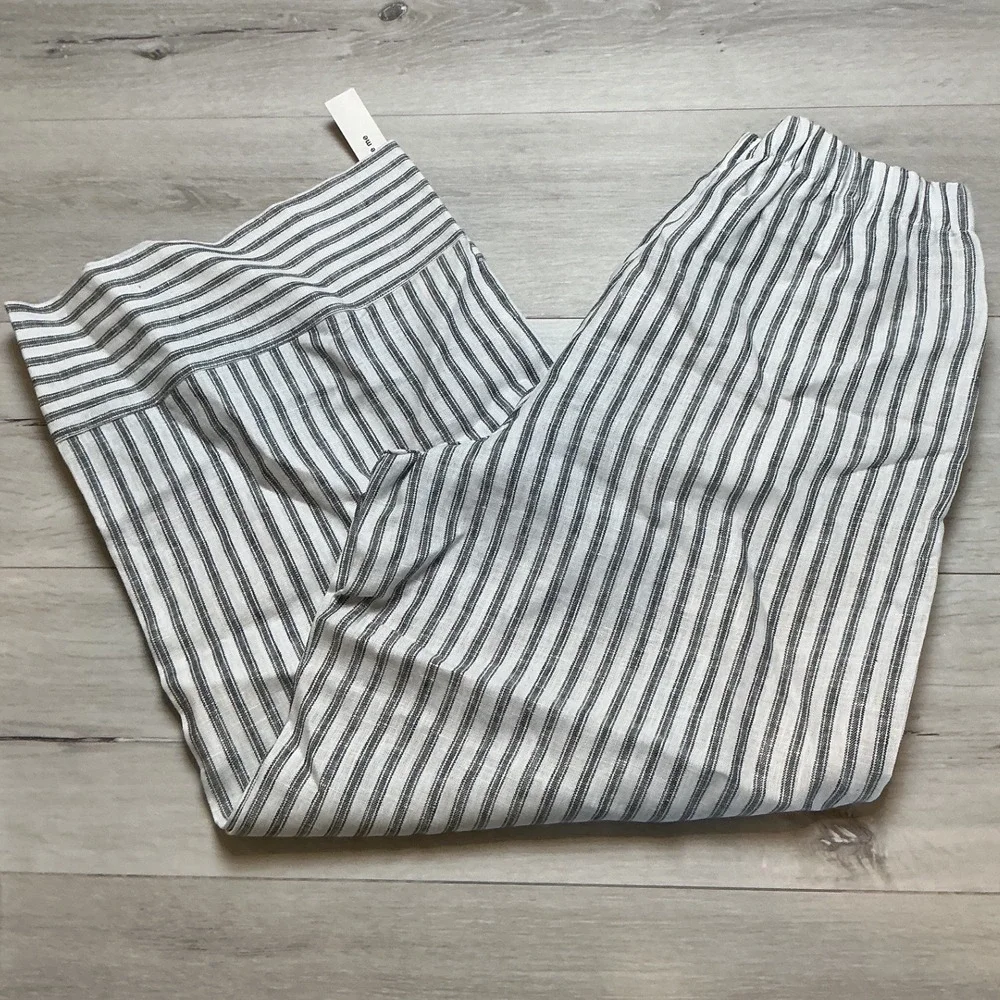 Reformation Linen Striped Pants White Navy MP New With Tags‎